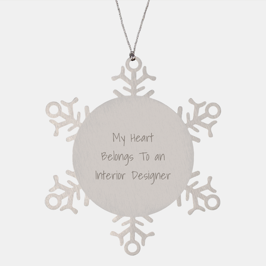 Funny Heart Belongs To Interior Designer Snowflake Ornament Gifts for Interior Design Enthusiasts, Perfect Unique Christmas Unique Gifts from Lover to Interior Designer - Image 1