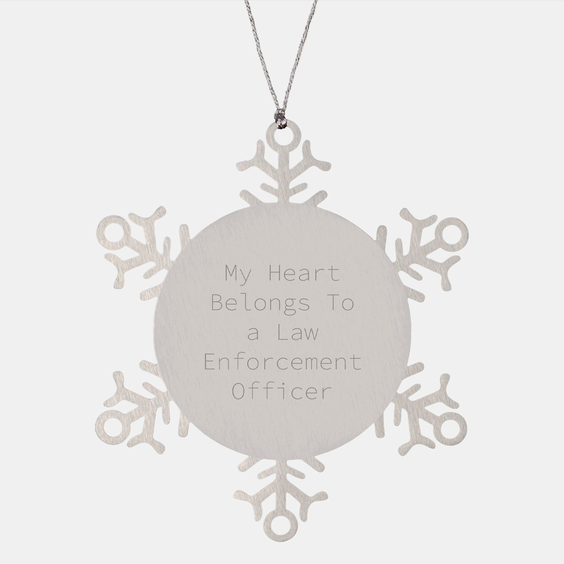 Inspirational Snowflake Ornament for Law Enforcement Officer Gifts | Funny and Cute My Heart Belongs To A Law Enforcement Officer Christmas Ornament for Gifts from Family & Friends to Police Officer - Image 1