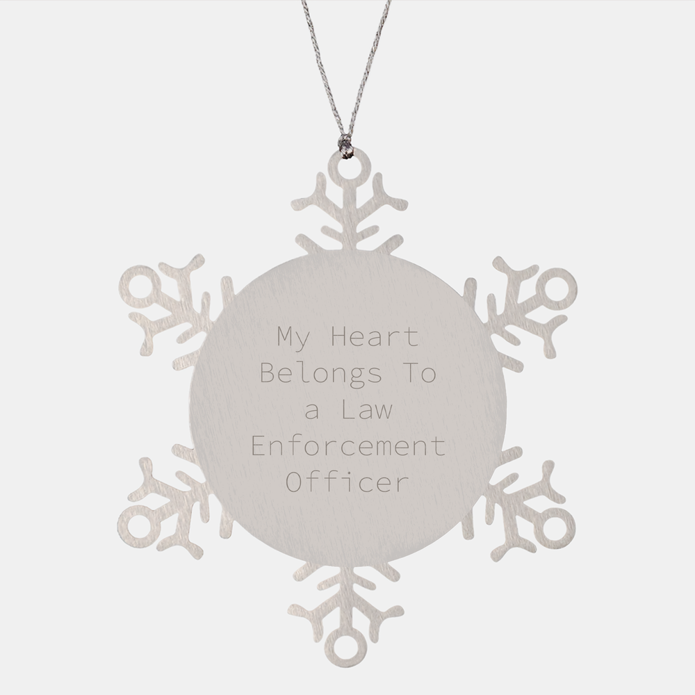 Inspirational Snowflake Ornament for Law Enforcement Officer Gifts | Funny and Cute My Heart Belongs To A Law Enforcement Officer Christmas Ornament for Gifts from Family & Friends to Police Officer - Image 1
