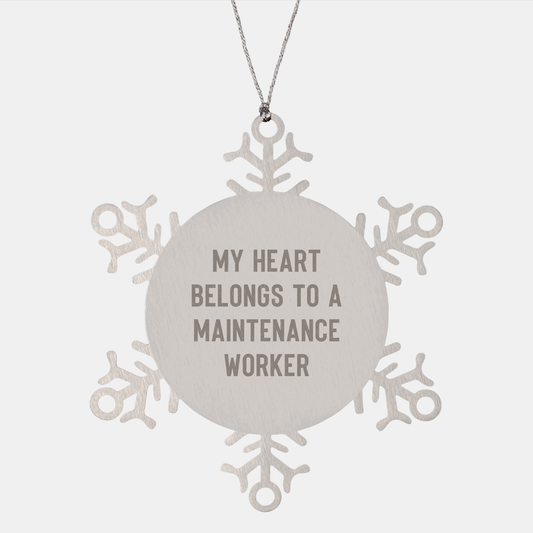 Funny Maintenance Worker Gifts from Friends for Christmas - Snowflake Ornament 'My Heart Belongs To A Maintenance Worker' - Image 1