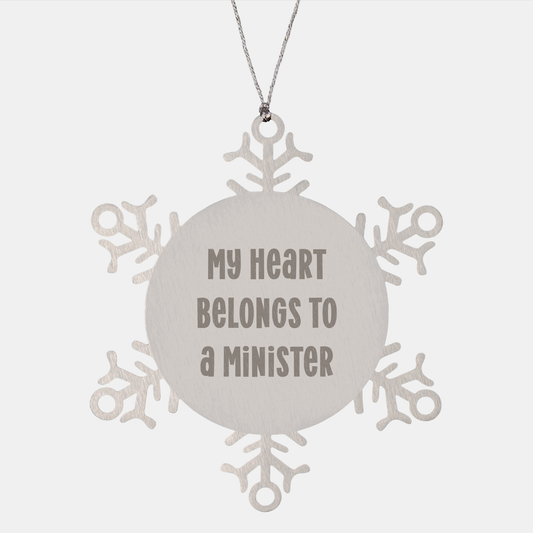 Funny Minister Gifts, Snowflake Ornament for Him, 'My Heart Belongs To A Minister', Christmas Unique Gifts from Friends to Men - Image 1