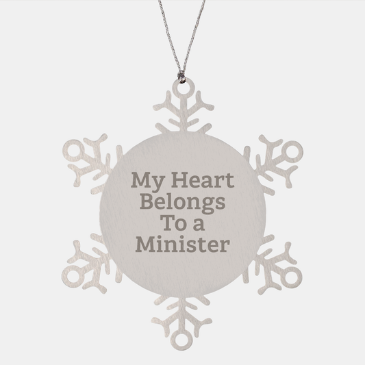 Funny Snowflake Ornament Gifts for Minister, 'My Heart Belongs To A Minister' Quote, Christmas Unique Gifts from Friends - Image 1