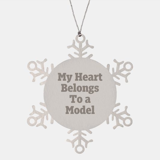 Funny Model Gifts from Friends - Snowflake Ornament with 'My Heart Belongs To A Model' Quote, Perfect for Christmas - Image 1