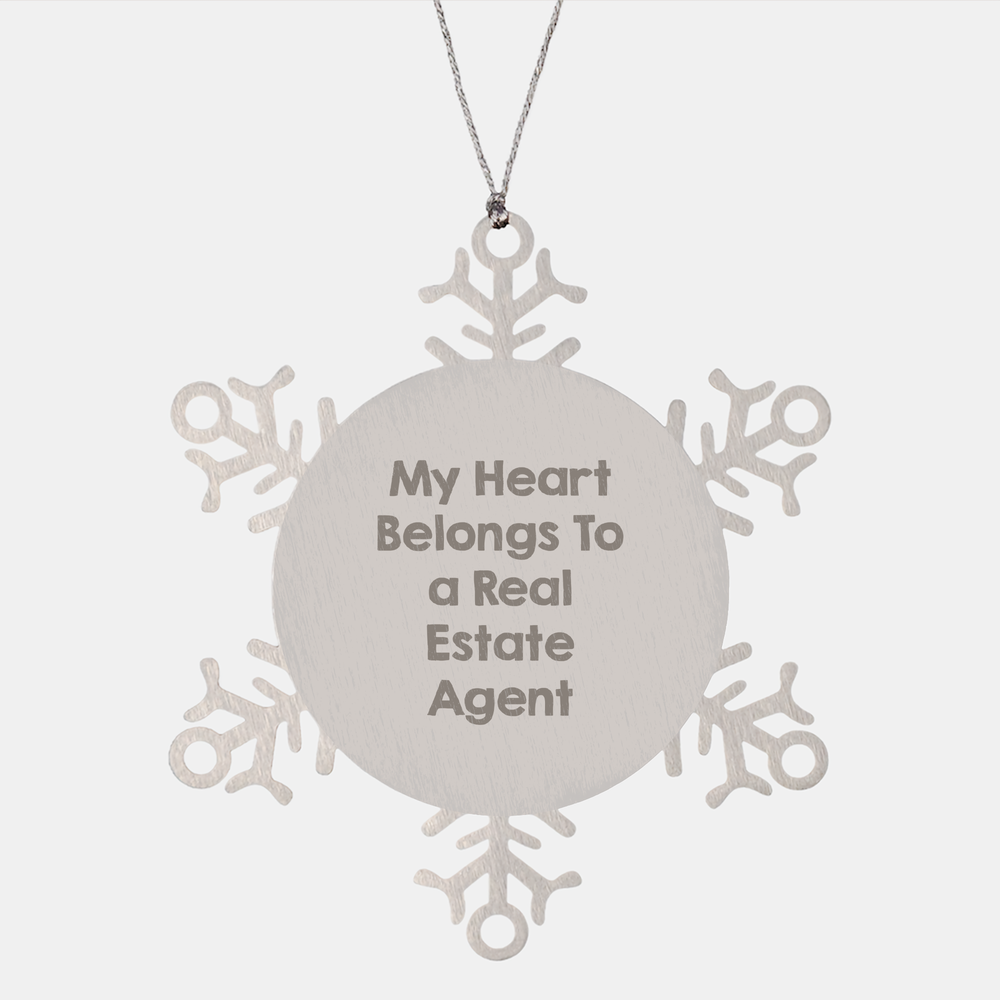 Funny Real Estate Agent Gifts, Snowflake Ornament 'My Heart Belongs To A Real Estate Agent' for Christmas, Gifts from Friends, Family, Coworkers - Image 1