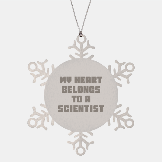 Scientist Heart Belongs Snowflake Ornament, Funny Christmas Unique Gift, Shatterproof, Premium Stainless Steel, 3.14 inches, Gifts from Men, Women, Coworkers, Family, Christmas Unique Gifts - Image 1