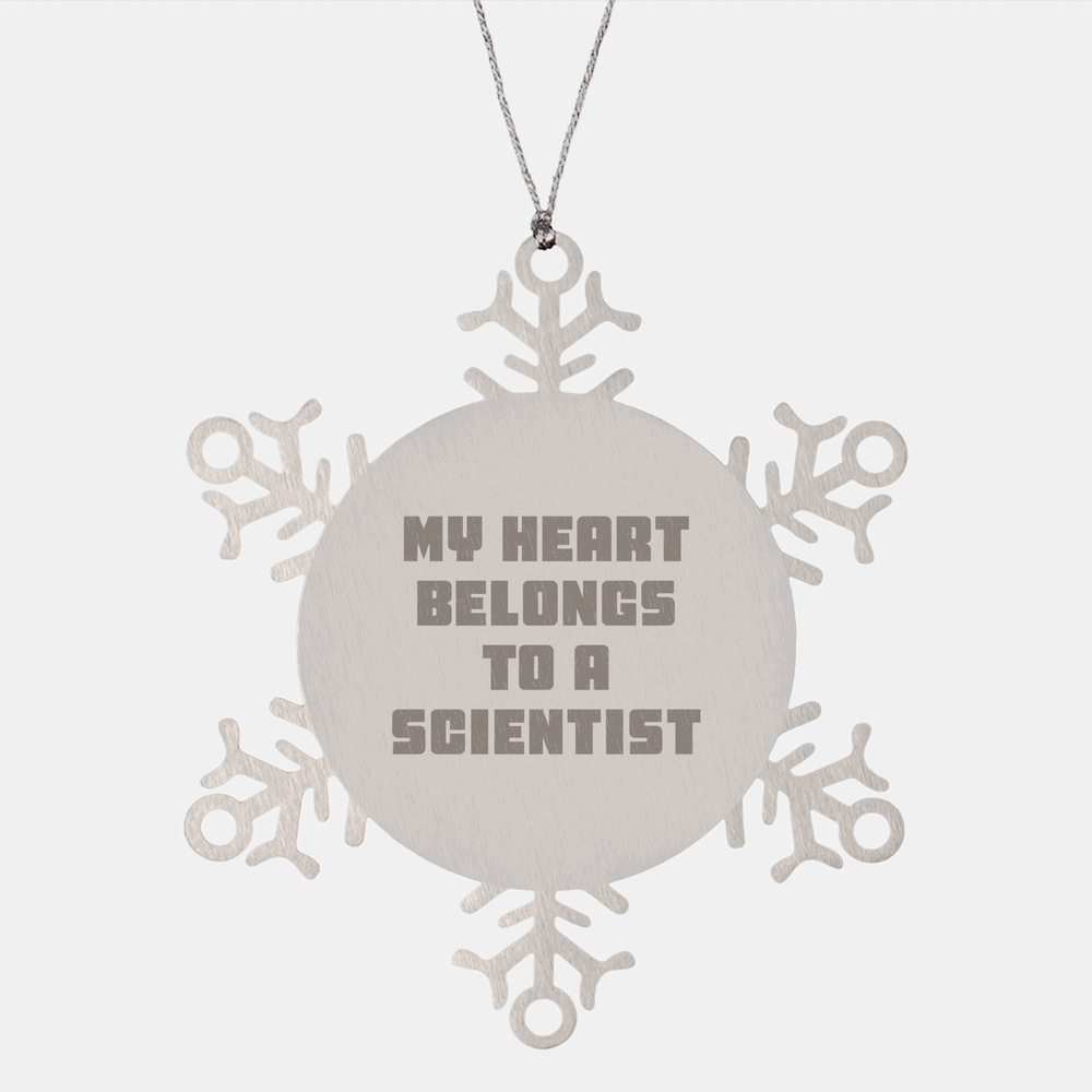 Scientist Heart Belongs Snowflake Ornament, Funny Christmas Unique Gift, Shatterproof, Premium Stainless Steel, 3.14 inches, Gifts from Men, Women, Coworkers, Family, Christmas Unique Gifts - Image 1