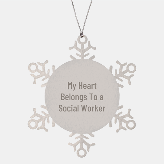 Social Worker Snowflake Ornament, My Heart Belongs To A Social Worker, Unique Gifts from Friends for Social Workers on Christmas - Image 1