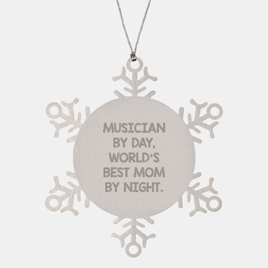 Musician Unique Gifts Musician By Day, World's Best Mom By Night Funny Christmas Ornaments Stainless Steel Snowflake Decorations for Musician Lovers - Image 1