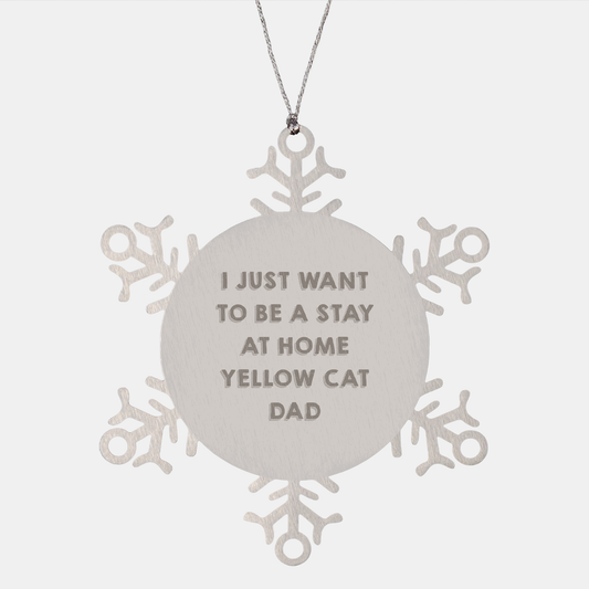 Adorable Yellow Cat Dad Gifts | Funny Stay at Home Yellow Cat Dad Snowflake Ornament for Christmas | Unique Yellow Cat Lover Gifts for Friends and Family - Image 1
