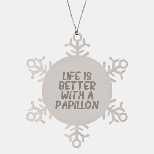 Papillon Dog Snowflake Ornament Gift from Friends for Papillon Dog Lovers at Christmas - Image 1