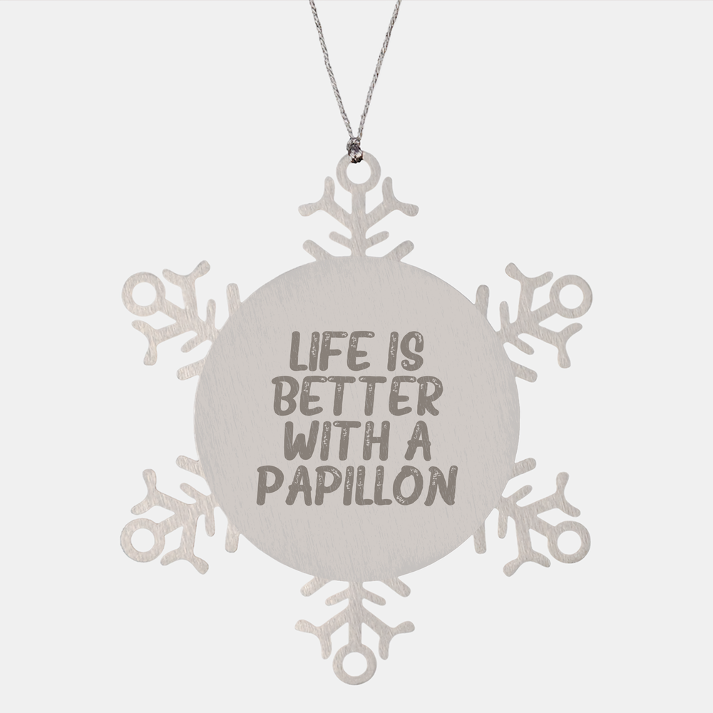 Papillon Dog Snowflake Ornament Gift from Friends for Papillon Dog Lovers at Christmas - Image 1