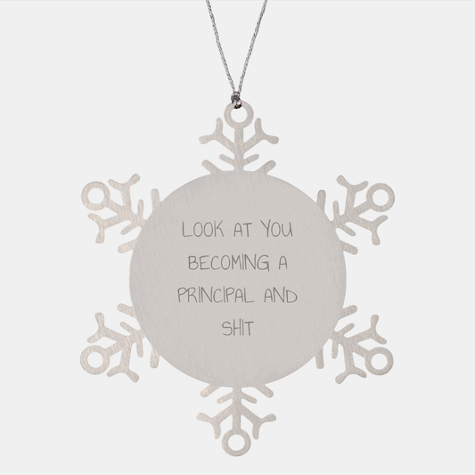 Principal Snowflake Ornament, Look At You Becoming A Principal And Shit, Christmas Unique Gift for Principals, Snowflake Ornament, Premium Stainless Steel - Image 1