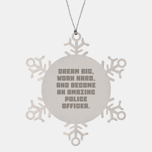 Police Officer Snowflake Ornament, Gifts from Family to Police Officer, Dream Big, Work Hard, and Become an Amazing Police Officer, Christmas Unique Present - Image 1