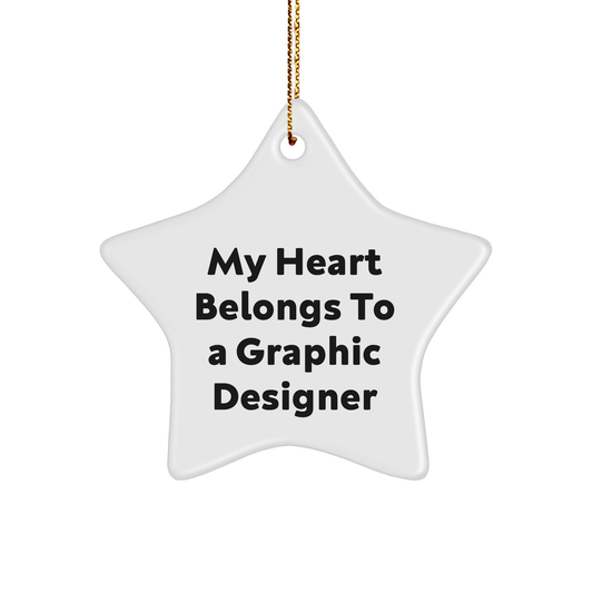 Inspirational Graphic Designer Gifts from Friends - My Heart Belongs To A Graphic Designer Star Ornament, White, 3.25" tall, Perfect for Christmas - Image 1