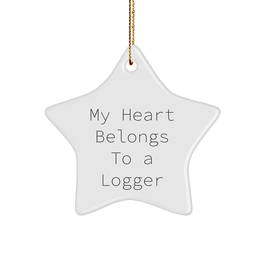 Funny Logger Gifts for Him, 'My Heart Belongs To A Logger' Star Ornament, Christmas Unique Gifts from Friends, Perfect for Logger Enthusiasts, Logger Lovers, and Men - Image 1