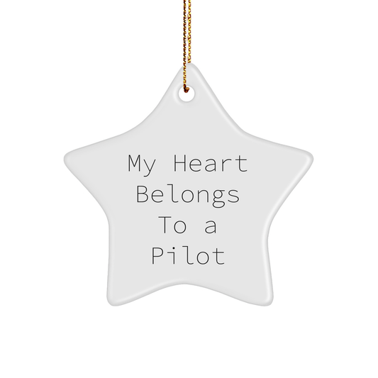 Pilot Gifts from Friends for My Heart Belongs To A Pilot Star Ornament, Funny Christmas Decorations for Happy Kids and Adults, 3.25" Tall, 1/8" Thick, Durable MDF with High-Gloss Plastic Finish - Image 1