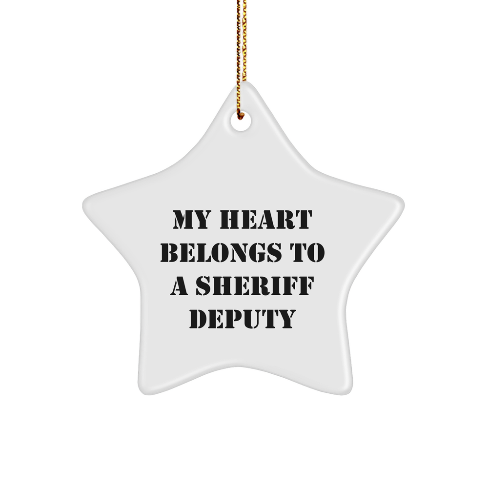 Sheriff Deputy Loves Christmas Unique Gifts from Friends - 'My Heart Belongs To A Sheriff Deputy' Star Ornament, Sheriff Deputy Gifts, Christmas Unique Present for Friends - Image 1
