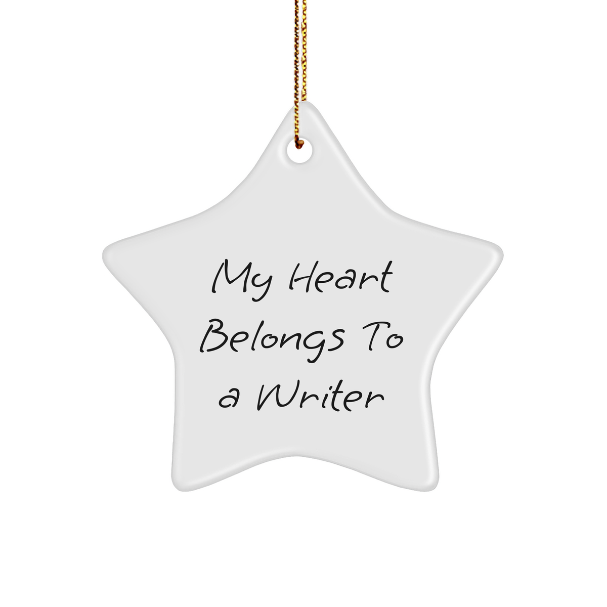 Funny Writer Gifts, My Heart Belongs To A Writer Star Ornament, White, 3.25 - Image 1