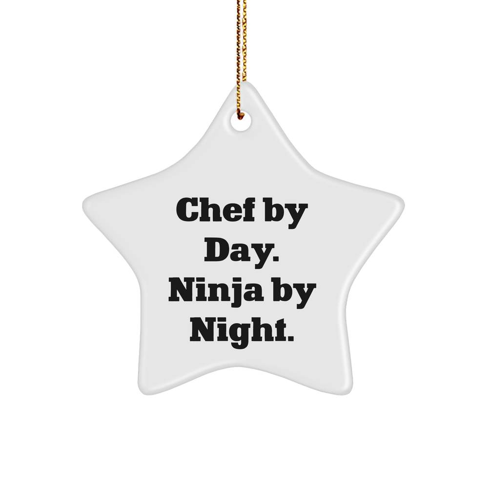 Chef By Day, Ninja By Night Gifts from Men for Chef Christmas Star Ornament, Funny Quote - Image 1