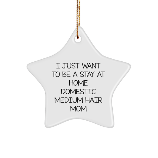 Funny Domestic Medium Hair Mom Star Ornament Gifts for Her from Family, 'I Just Want To Be A Stay At Home Domestic Medium Hair Mom', Christmas Star Decorations - Image 1