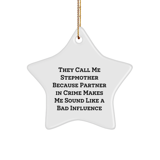 Funny Stepmother Gifts: Partner in Crime Star Ornament, Stepmother Quotes for Christmas Decor, Gifts from Family, Perfect for Stepmother, Stepfamily, or Friend - Image 1