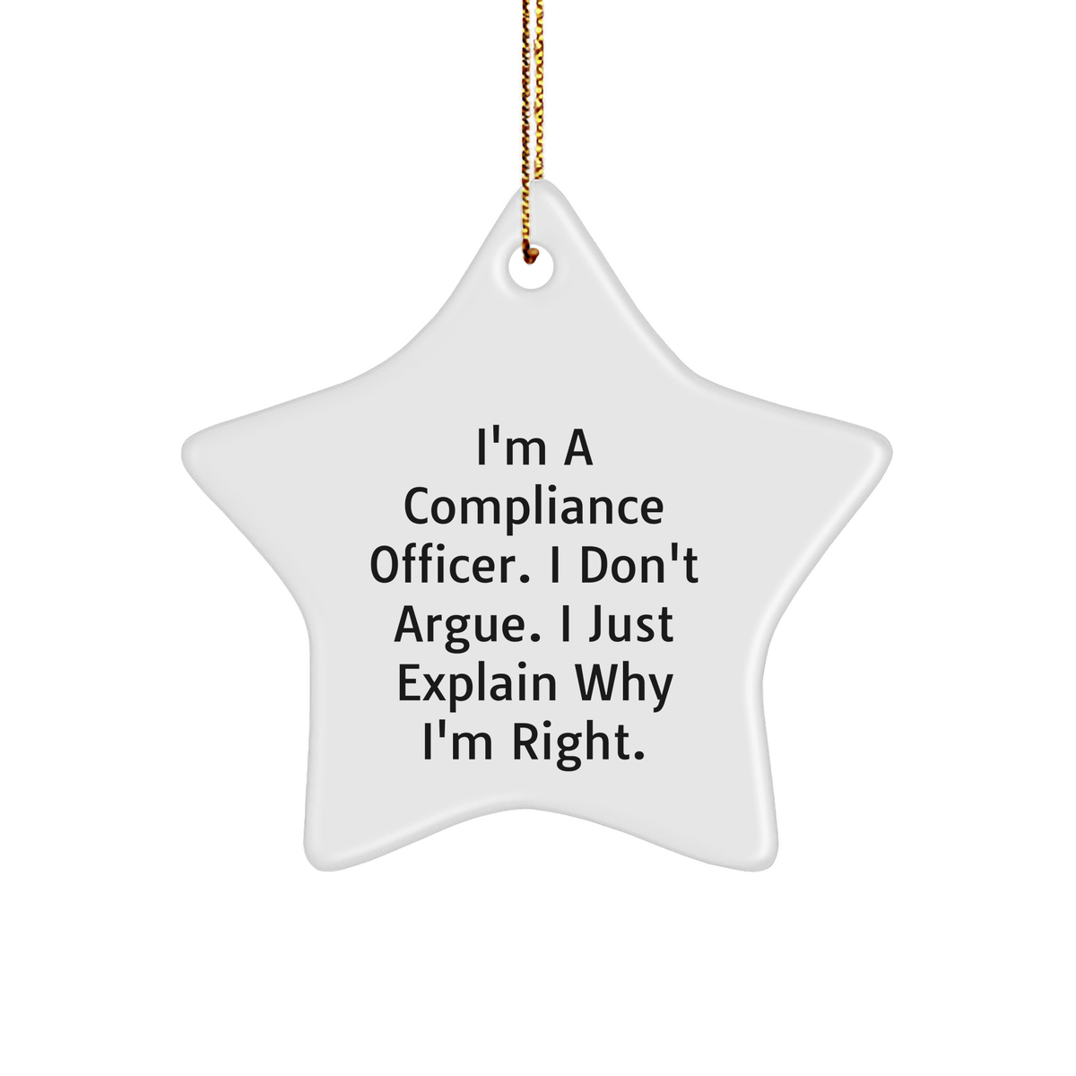Compliance Officer Gifts: Funny Star Ornament for Men, Women, Coworkers, Family - I'm A Compliance Officer. I Don't Argue. I Just Explain Why I'm Right. - Christmas Unique Gifts - Image 1