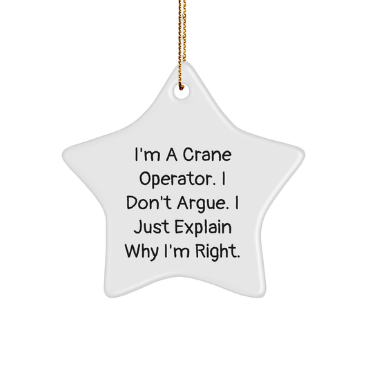 Funny Crane Operator Gifts from Friends for Men, I'm A Crane Operator. I Don't Argue. I Just Explain Why I'm Right., Star Ornament, Christmas Unique Gifts - Image 1