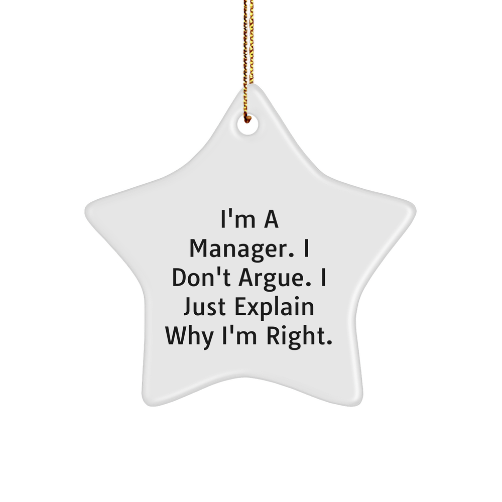 Manager Star Ornament, Funny Quote, White Star Shaped, Christmas Unique Gift for Manager from Friends, Inspirational Motivation - Image 1