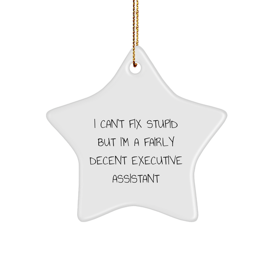 Funny Executive Assistant Gifts for Men, 'I Can't Fix Stupid But I'm A Fairly Decent' Star Ornament from Friends, Coworkers, or Family for Christmas - Image 1