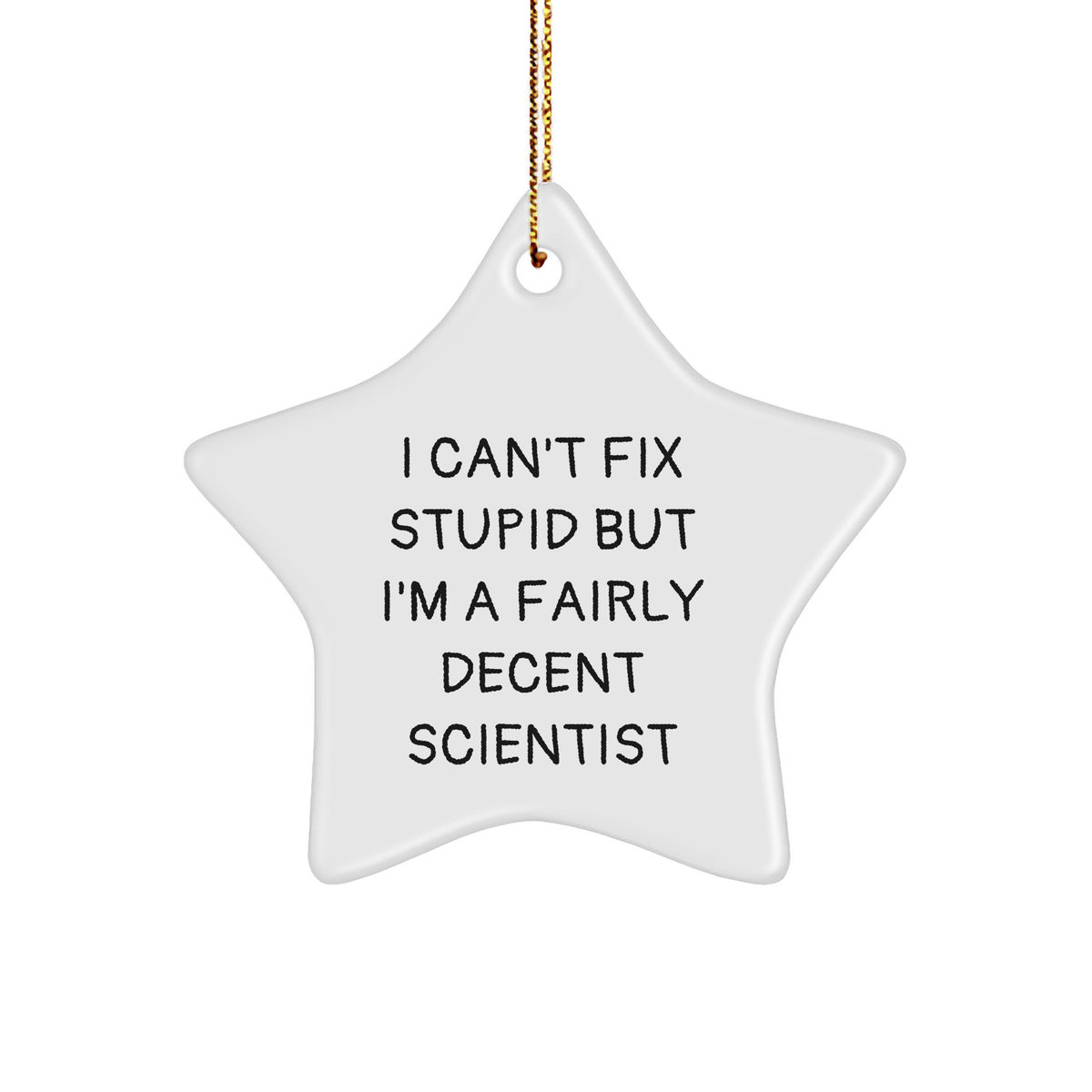 Funny Scientist Gifts from Men to Friends - Star Ornament with I Can't Fix Stupid Quote, Perfect for Christmas - Image 1