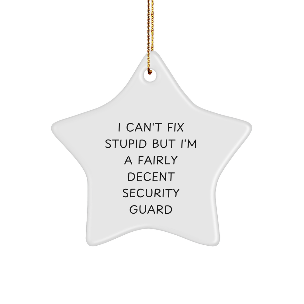 Funny Security Guard Gifts from Men, Christmas Star Ornament for Security Guards, 'I Can't Fix Stupid But I'm A Fairly Decent Security Guard' Humorous Quote, Gifts for Security Guards - Image 1
