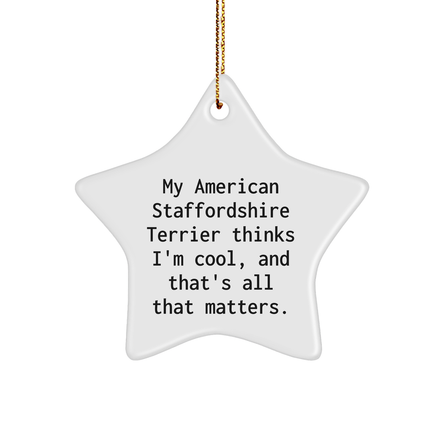 American Staffordshire Terrier Dog Lovers Funny Star Ornament Gifts for Christmas - My American Staffordshire Terrier Thinks I'm Cool And That's All That Matters - Durable MDF with Vibrant Print - Image 1