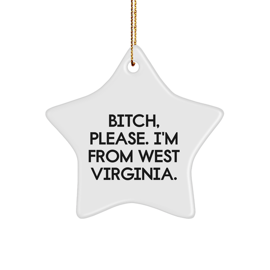 From the Mountains of West Virginia, a Star Ornament Gift for the Holidays, B-tch, Please. I'm From West Virginia., Unique West Virginia Gifts, Star Ornament Christmas - Image 1