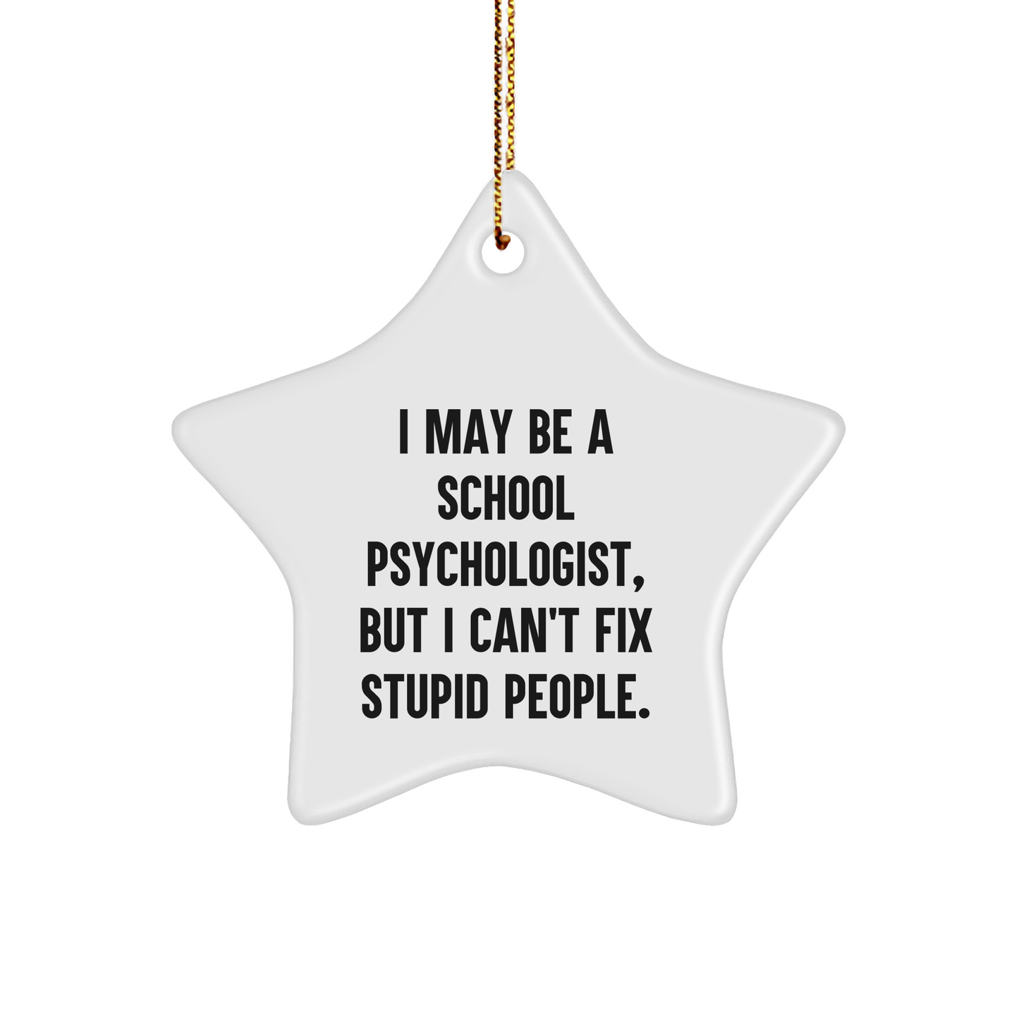 Gifts from Men to School Psychologists - I May Be A School Psychologist, But I Can't Fix Stupid People. Star Ornament for Christmas - Image 1