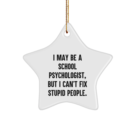 Gifts from Men to School Psychologists - I May Be A School Psychologist, But I Can't Fix Stupid People. Star Ornament for Christmas - Image 1