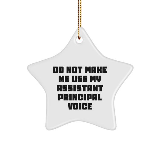 Funny Assistant Principal Gifts from Friends for Christmas - Star Ornament with 'Do Not Make Me Use My Assistant Principal Voice' Quote - Image 1