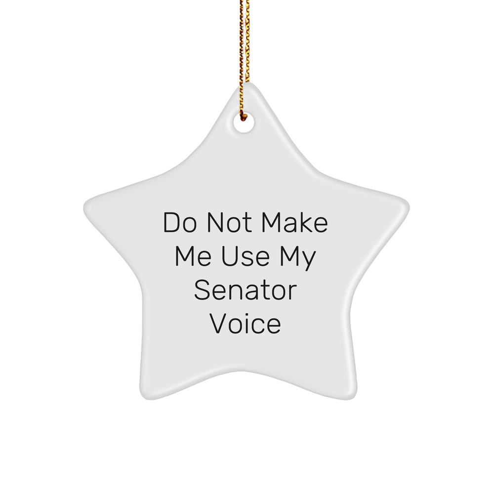 Funny Senator Gifts, 'Do Not Make Me Use My Senator Voice' Star Ornament, White, 3.25" tall, Perfect for Men, Women, Family, or Friends, Christmas Unique Gifts from - Image 1
