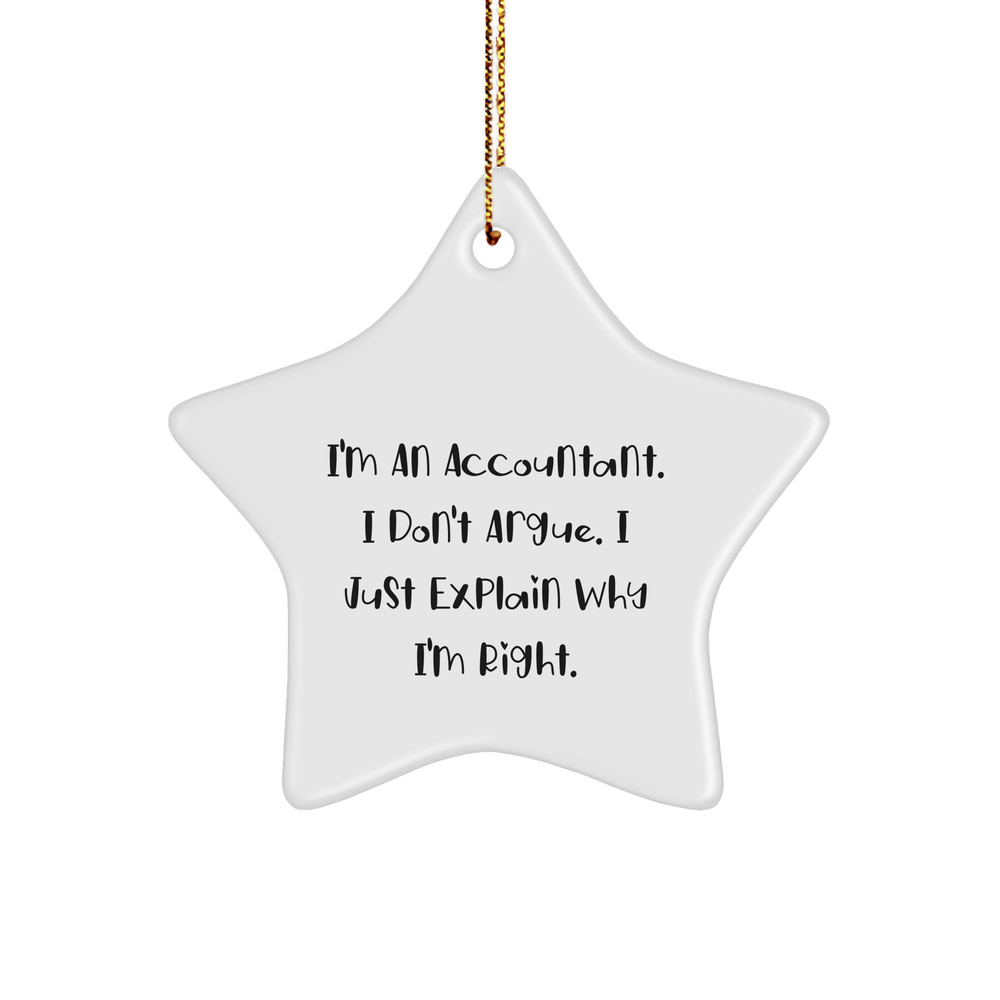 Funny Accountant Gifts from Friends - 'I Don't Argue, I Just Explain Why I'm Right' Star Ornament for Christmas - Image 1