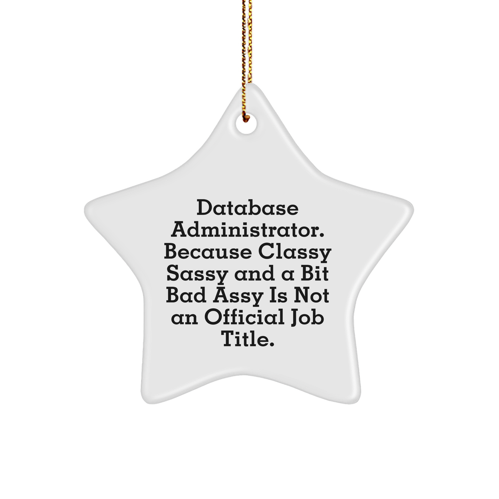 Database Administrator Star Ornament, Gifts from Men to Database Administrator, Funny Quote Christmas Ornament, Star Shaped MDF Wood, High-Gloss Plastic Finish - Image 1