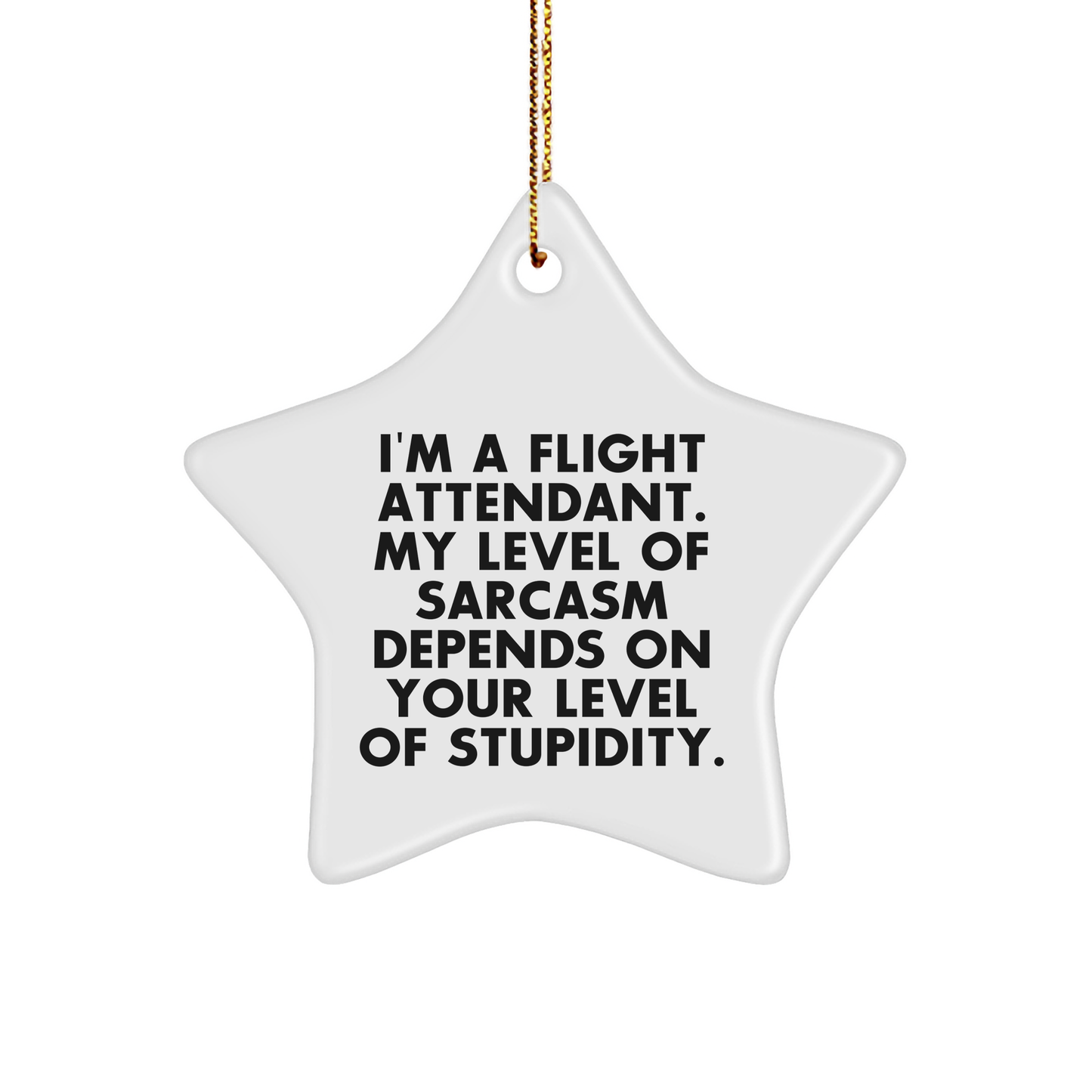 Inspiring Funny Flight Attendant Gifts for Flight Attendants: I'm A Flight Attendant. My Level Of Sarcasm Depends On Your Level Of Stupidity. Star Ornament for Flight Attendant Christmas Unique Gifts - Image 1