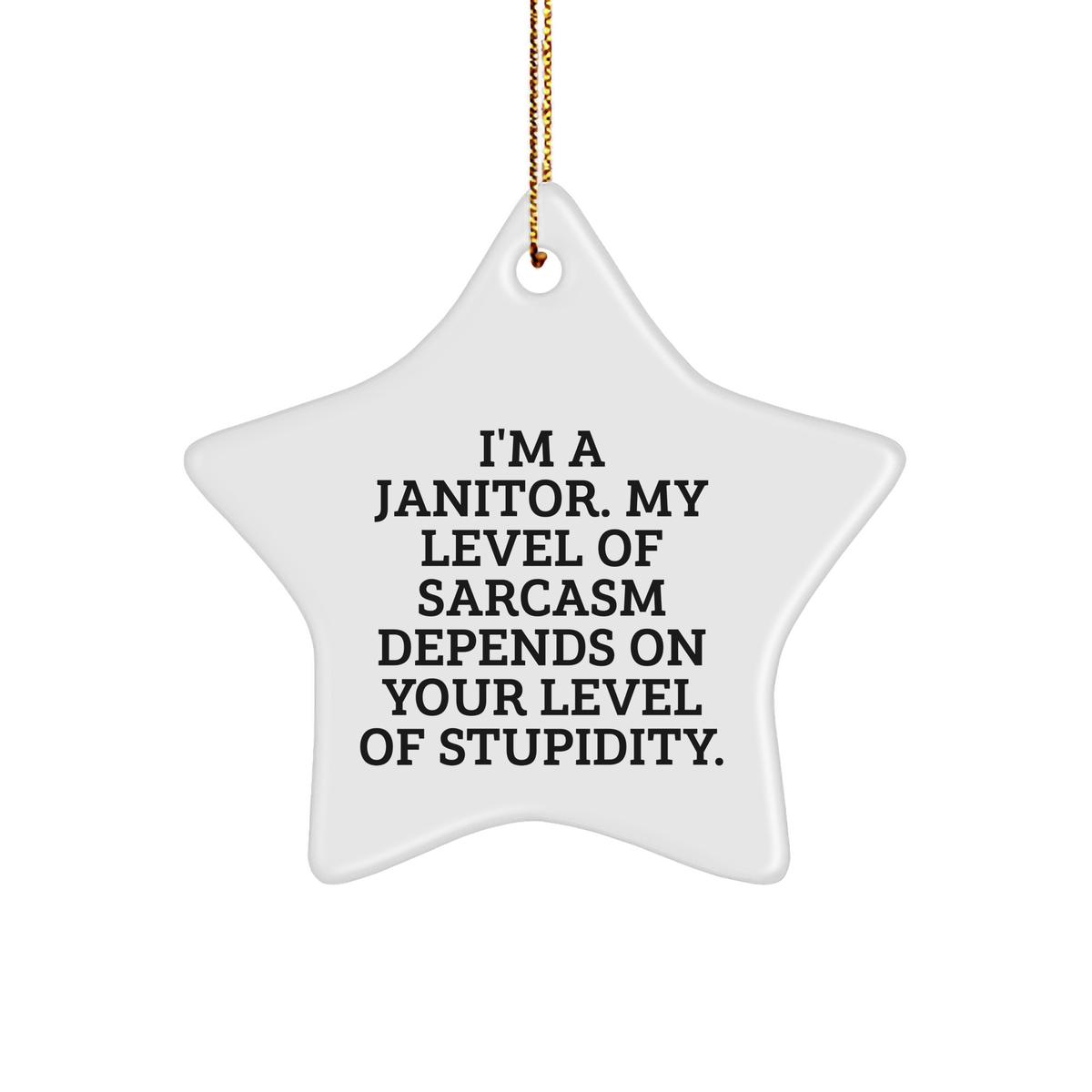 Janitors' Sense of Humor, Funny Star Ornament Gifts for Christmas 2022, 'I'm A Janitor. My Level Of Sarcasm Depends On Your Level Of Stupidity.', Designed for Men, Women, Friends, Coworkers, Family - Image 1
