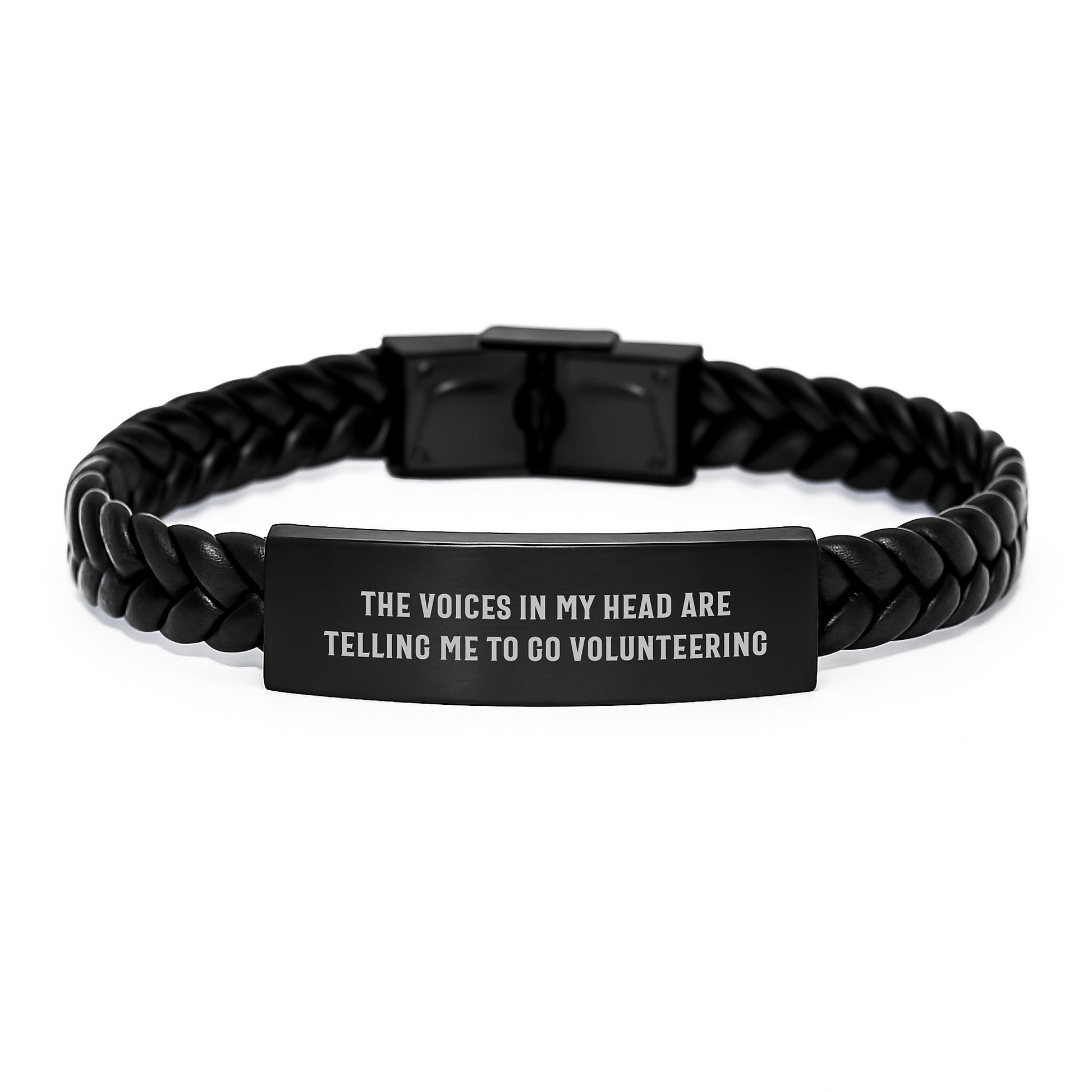 Funny Gifts from Friends to Volunteering Men for Birthday Unique Interlaced Leather Bracelet - The Voices In My Head Are Telling Me To Go Volunteering - Image 1