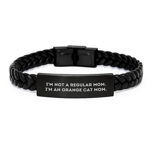 Orange Cat Mom's Unique Interlaced Leather Bracelet for Orange Cat Lovers, Funny Graduation Gift for Men, Women, or Friends from Mom - Image 1