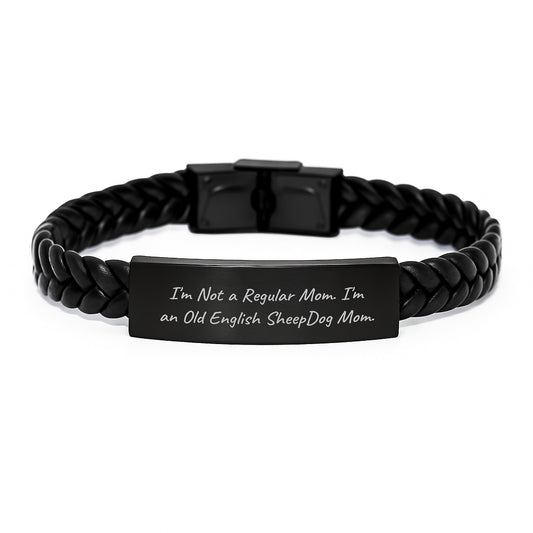 Old English Sheepdog Mom Funny Gifts for Old English Sheepdog Owners Interlaced Leather Bracelet, Gifts from Mom to Old English Sheepdog Friends, Valentine's Unique Gifts - Image 1