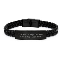 Load image into Gallery viewer, Papillon Dog Mom Gifts, Graduation Unique Gifts from Family, Friends, Men, Women, 'I'm Not A Regular Mom. I'm A Papillon Mom.' Interlaced Leather Bracelet - Image 1
