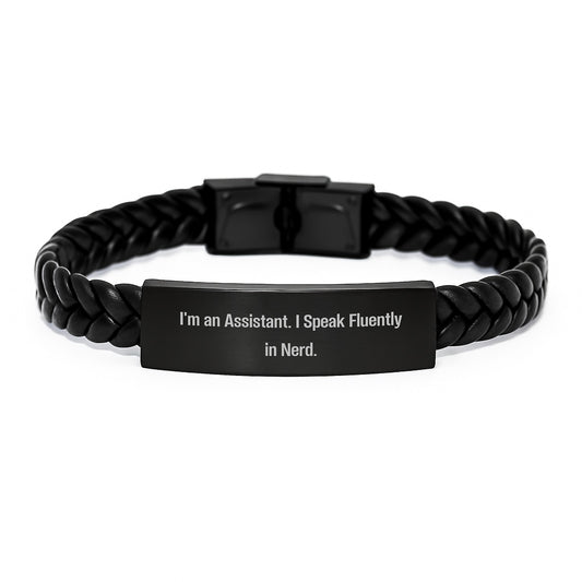 Funny Assistant Gifts for Men - Gift Ideas from Coworkers - Interlaced Leather Bracelet with Quote 'I Speak Fluently In genius.' - Christmas Unique Presents - Image 1