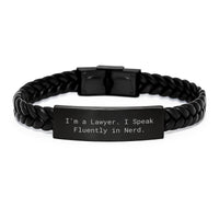 Load image into Gallery viewer, Funny Lawyer Gifts, I'm A Lawyer. I Speak Fluently In genius. Interlaced Leather Bracelet, Valentine's Unique Gifts from Men to Lawyer - Image 1
