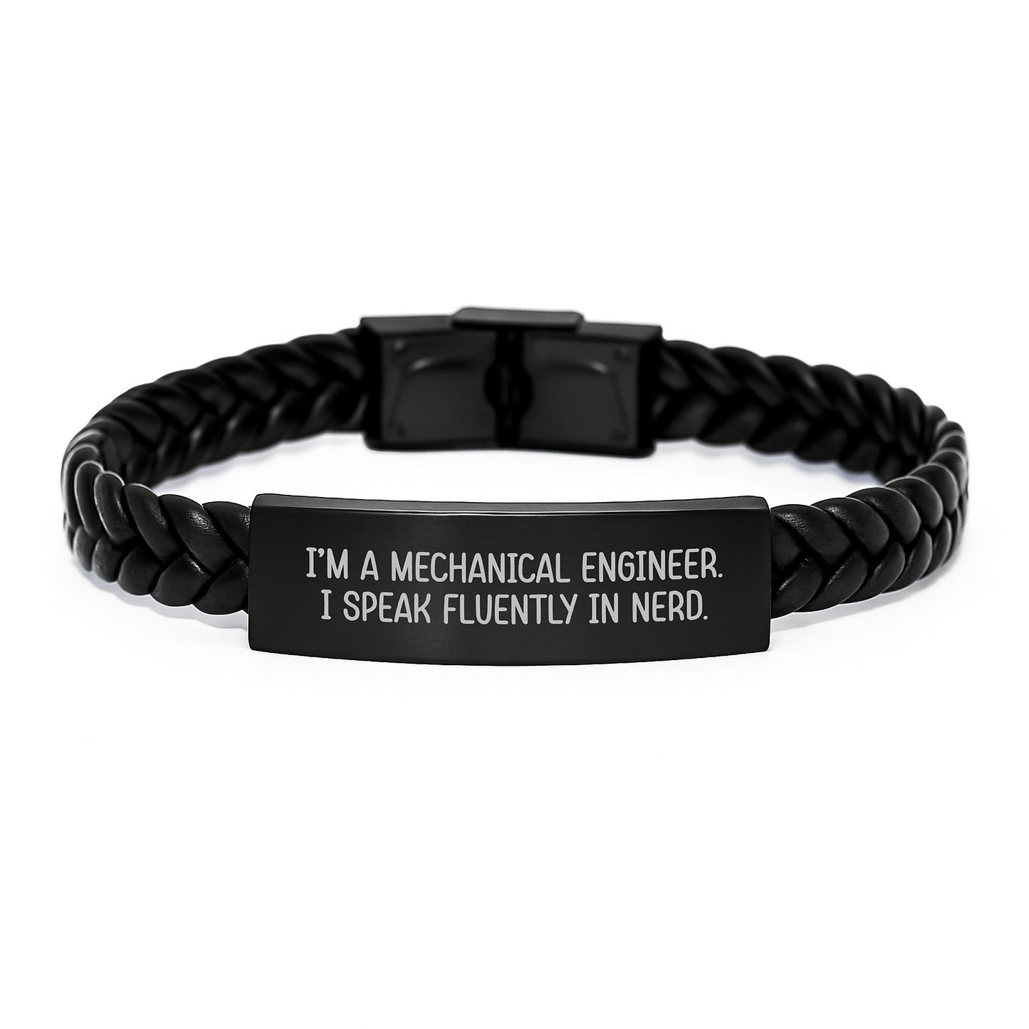 Funny Mechanical Engineer Gift, 'I Speak Fluently In genius.' Interlaced Leather Bracelet for Him, Graduation Unique Gifts from Friends, Men - Image 1