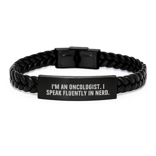Gifts from Friends to Oncologist - Inspirational Interlaced Leather Bracelet with Funny Quote for Men Graduation Unique Gifts - Image 1