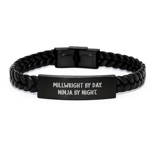Millwright Gifts from Friends - Inspirational Interlaced Leather Bracelets for Men - Gifts for Millwrights By Day. Ninja By Night. - Unique Graduation Gifts - Image 1